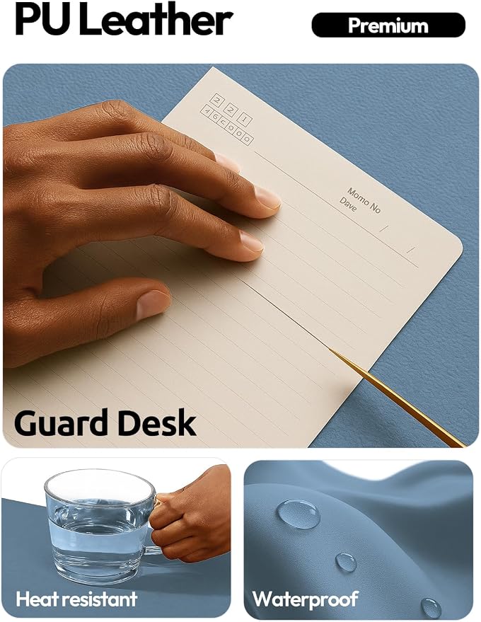 YSAGi Leather Desk Protector, Office Mat, Large Mouse Mat, Non-Slip PU Leather - Image 3