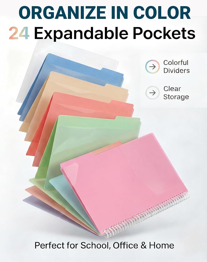 24 Pocket Spiral Project Organizer Folder, Morandi Color Multi Pocket Folder - Image 8