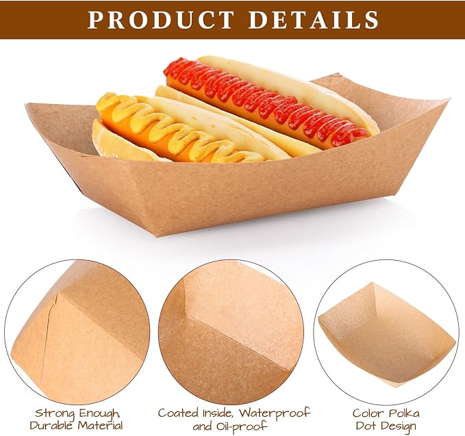 Sherr 200 Pcs 5 lb Kraft Paper Food Trays Boats Bulk, Disposable Nacho Kraft - Image 3
