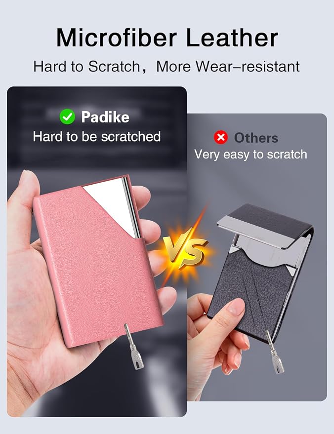 Padike Business Card Holder, PU Leather & Stainless Steel Multi Card Case - Image 3
