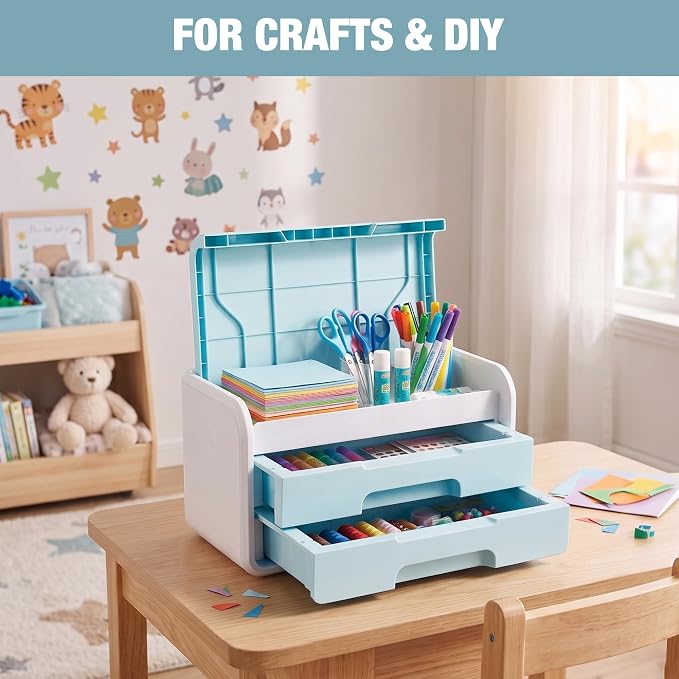 WORKPRO Small Storage Box with 2 Drawers, Flip-Top Lid, Durable ABS Storage - Image 2