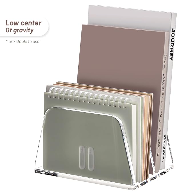 SANRUI Acrylic Mail Organizer for Desk Vertical Letter Holder Clear Bookshelf - Image 6