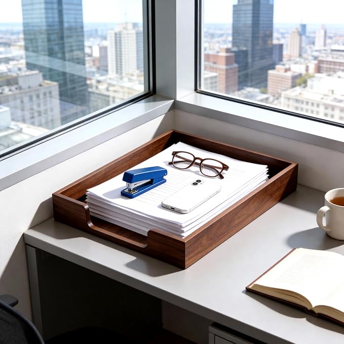 Bamber Wood Letter Tray Wooden Desk Organizer Paper Document File Tray - Image 6
