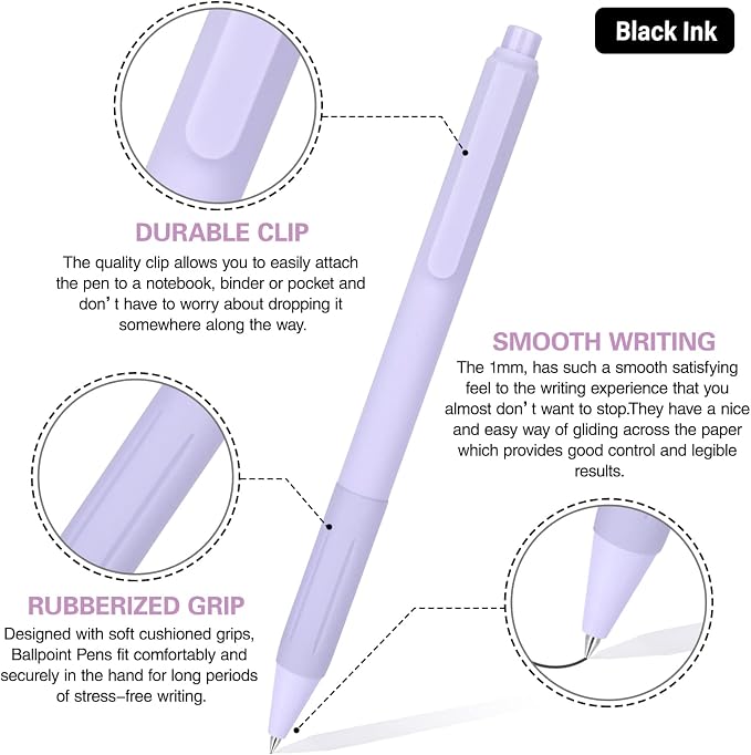Drawdart 14-Pack Ballpoint Pens, Medium 1.0mm Black Ink Cute Pen - Image 2