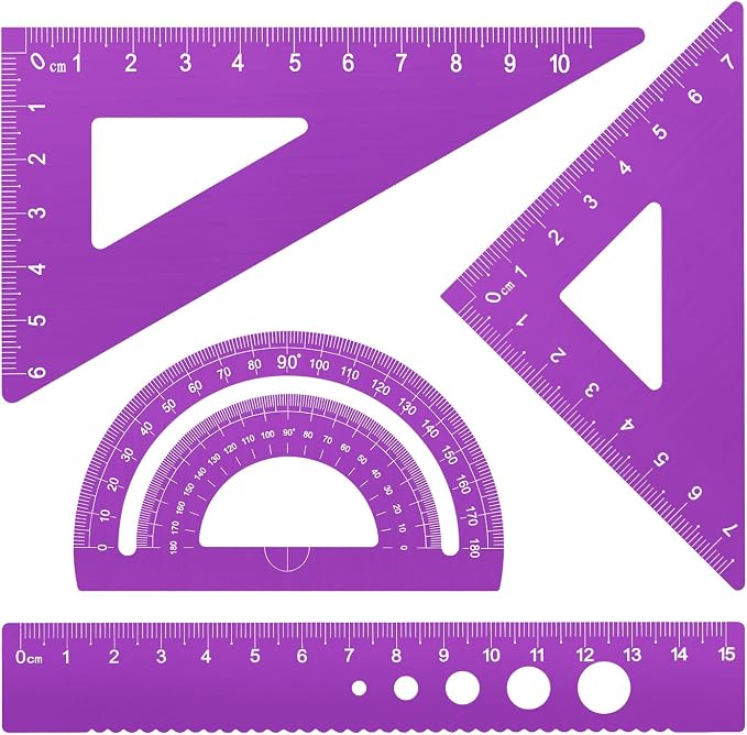 Honagu Triangular Ruler Set, 4 Pieces Aluminum Alloy Ruler, Metal Drafting Ruler by Enjoylearning--Honagu