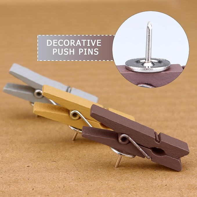 50 PCS Wooden Clips Colorful Push Pins Tacks - Image 5
