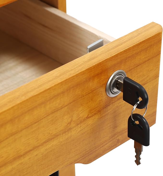Lockable Desk Organizer Wooden Desktop Drawers Office Flat Files Storage Box - Image 4