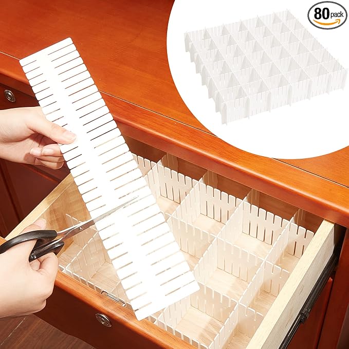 Vesici 80 Pcs Drawer Dividers Adjustable Plastic Organizer DIY Separators by Vesici