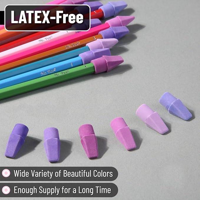 Mr. Pen- Pencil Erasers Toppers, 500 Pack, Colorful | Latex Free, No Smudge - Image 4