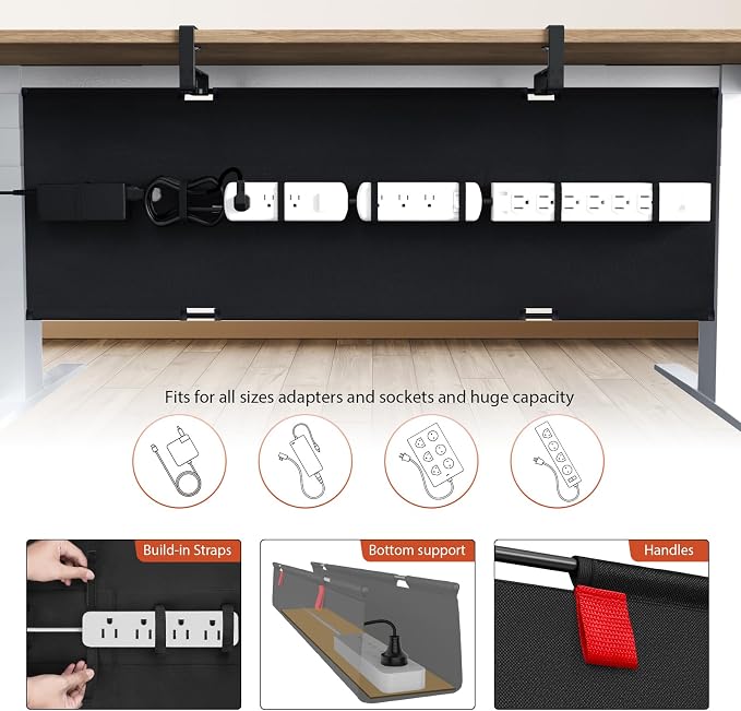 Univivi No Drill Under Desk Cable Management Tray, Clamp/Screw Mount Desk Cable - Image 2