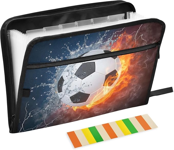Expanding File Folder Soccer Water Fire Football Accordion File Organizer 13 by ALAZA