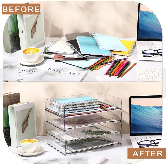 DoubleFill 12 Pcs Stackable Letter Tray Rectangular Plastic Desk Organizer 13 x - Image 5