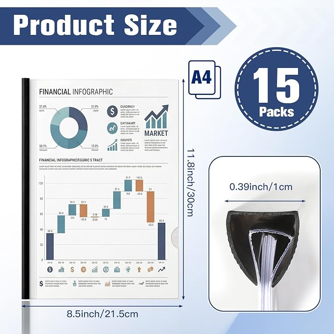 Report Covers with Sliding Bar 15 Packs Clear Report Covers Presentation Folders - Image 3
