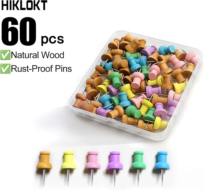 Colorful Wood Push Pins, Decorative Wooden Thumb Tacks - Image 2