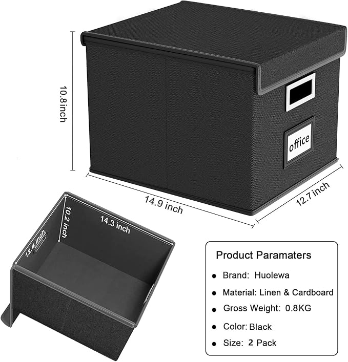 File Organizer Boxes with Lids, Collapsible Linen Hanging Filing & Storage - Image 6