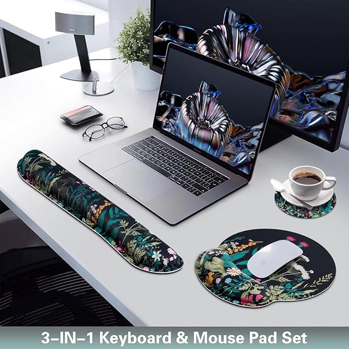 Mouse Pad with Wrist Rest Set, Qomolama 3-in-1 Wrist Support Mouse Pad Set - Image 2
