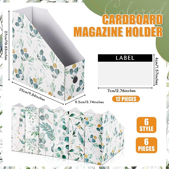 PerKoop 6 Pcs Decorative Magazine File Holders Floral Foldable File Folders - Image 2