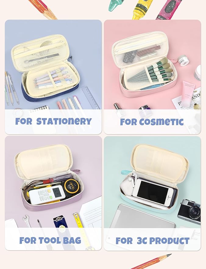 SUNEE Cute Pencil Case, Aesthetic Pen Pouch, Colored Large Pencil Bag - Image 5