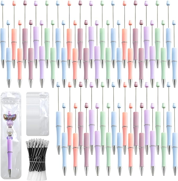 300 Pieces DIY Beadable Pen Kit – 100 Plastic Ballpoint Pens by DASTTUIS