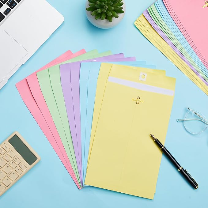 Geyee 100 Pcs Clasp Manilla Envelopes 6 x 9 Inch Gummed Colored Envelopes - Image 4