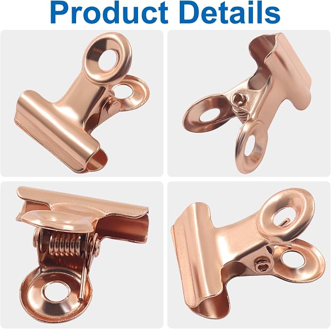50 Pack Antique Rose Gold Bulldog Clips - 22mm Small Metal Paper Clips Clamps - Image 4