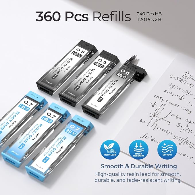 Nicpro Blocky Gear 0.5 mm & 0.7 mm Mechanical Pencils Set in Case, Metal Pencil - Image 4