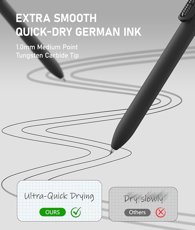 InkSlick- 8 Pcs Black Ballpoint Pens - 1mm Medium Point Black Ink Pens | Smooth - Image 3