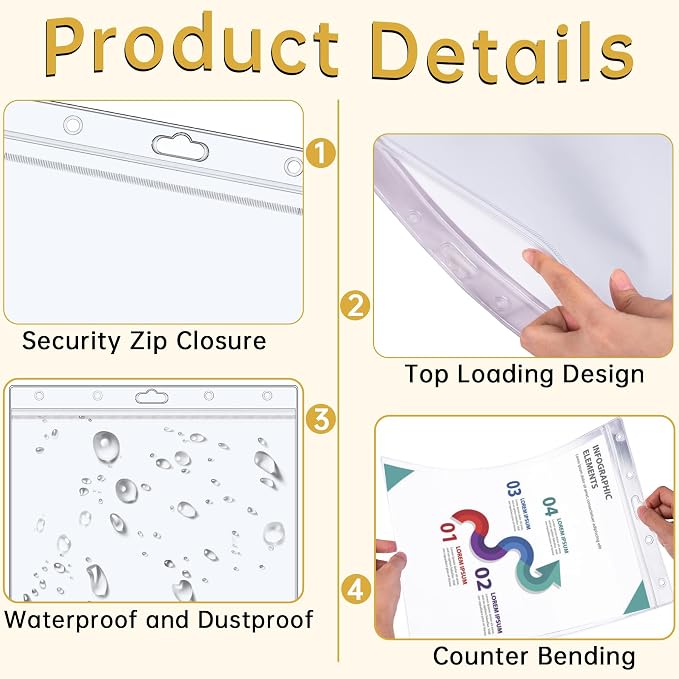 AKONEGE 6PCS Hard Sheet Protectors 8.5" x 11" Waterproof Resealable Zip Paper - Image 4