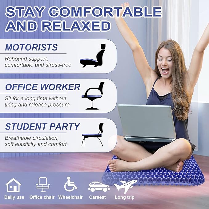Super Large Gel Seat Cushion for Long Sitting Pressure Pain Relief | 19x19inch - Image 3