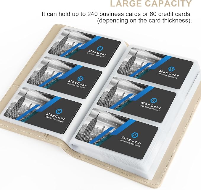 MaxGear Business Card Organizer Book, Holds 240 Cards, Off-white | Portable PU - Image 4