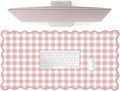 Scalloped‌ Pink Checkered Gingham Desk Mat Cute Pastel Large Mouse Pad Kawaii by Unknown