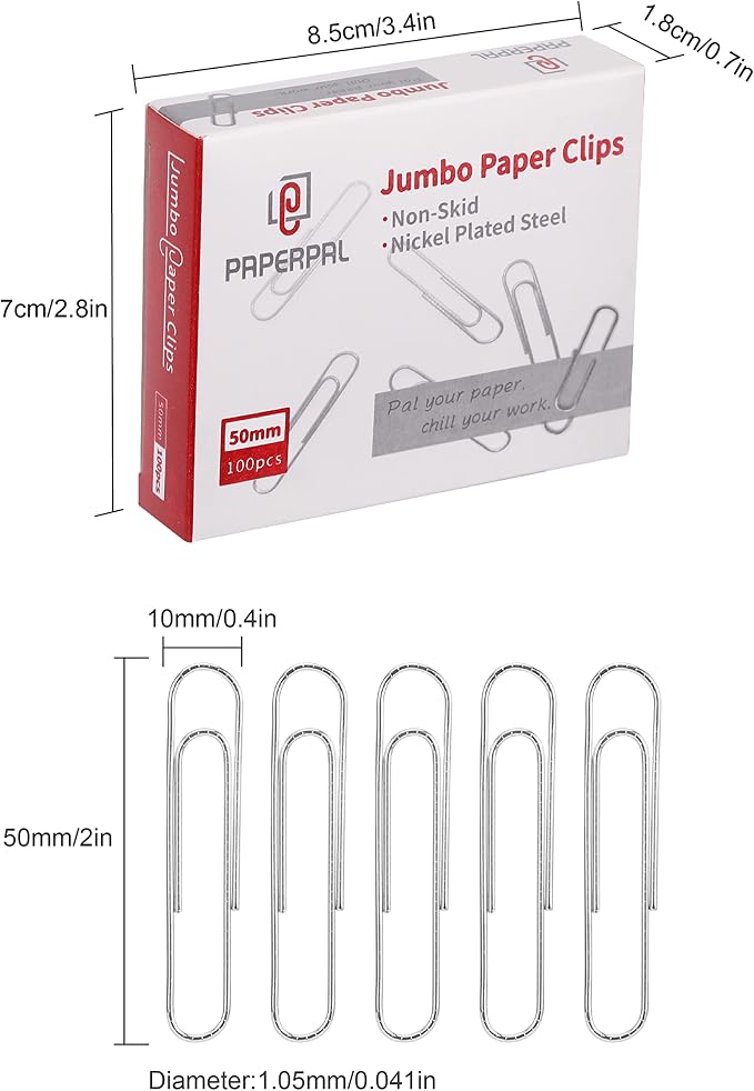 PAPERPAL Jumbo Non-Skid Paper Clips, 2 Inch, school and personal use, - Image 2