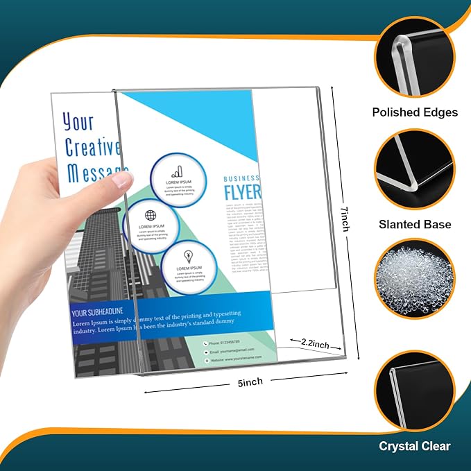 Acrylic Sign Holder 5x7 Inches, 16 Pack Clear Plastic Table Paper Display Stand - Image 3
