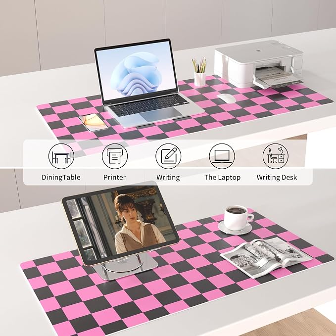 Colorful Star Large Black and Pink Mouse Pad, Plaid Waterproof Office Desk Mat - Image 4