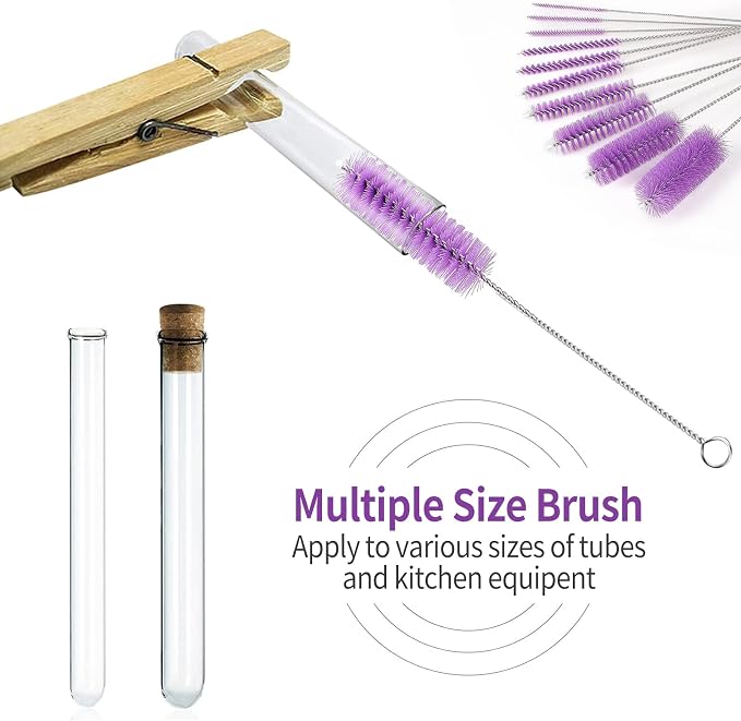 CiaraQ Bottle Cleaning Brushes, 8 Inch Nylon Tube Brush Set | Purple Cleaner - Image 5