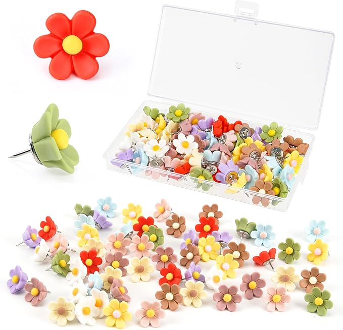 60 Pcs Flower Push Pins Cute Push Pins Colorful Decorative Thumb Tacks Floral by Fantasyon