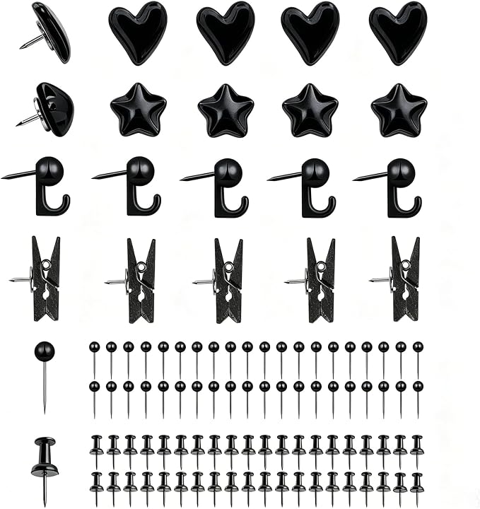 KEYDUACU 150 Pcs Black Push Pins Set, Metal Thumb Tacks, Decorative Push Pins by KEYDUACU