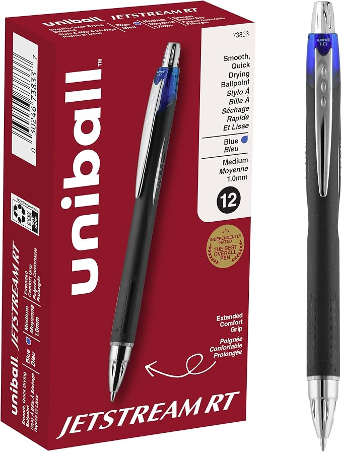 uniball Jetstream RT Retractable Ballpoint Pen, Medium Point, 12 Pack by uni-ball