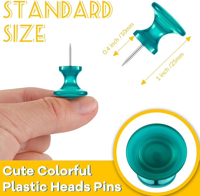 Outus 100 Pcs Giant Push Pins Large Thumb Tacks Plastic Heads 1 Inch Jumbo Push - Image 2