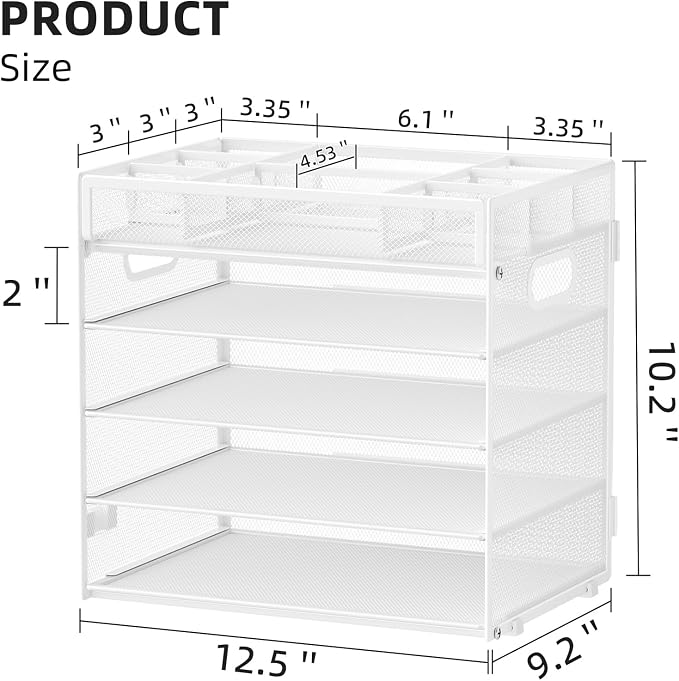 Marbrasse 5 Tier Paper Organizer Letter Tray, Mesh Desk File Organizer - Image 2