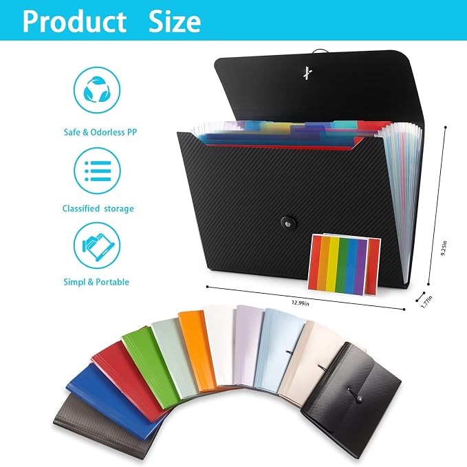 Nicfaec Expanding File Folder, 13 Pockets, Polypropylene - Image 6
