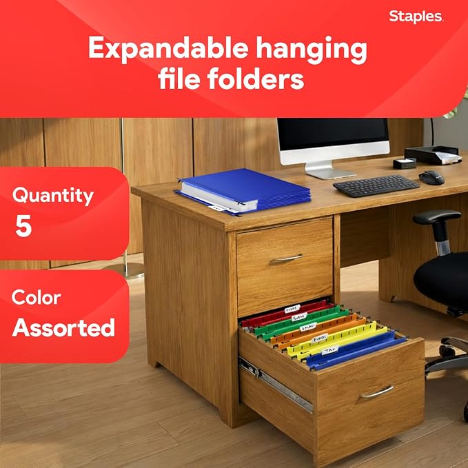 Staples Poly Expanding Hanging File Pockets, Letter Size, Durable Poly - Image 2