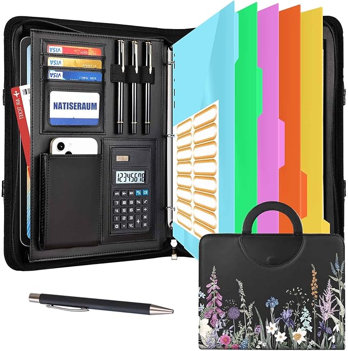 Portfolio Binder 3 Ring Includes Pen and 5 Dividers by NATISERAUM