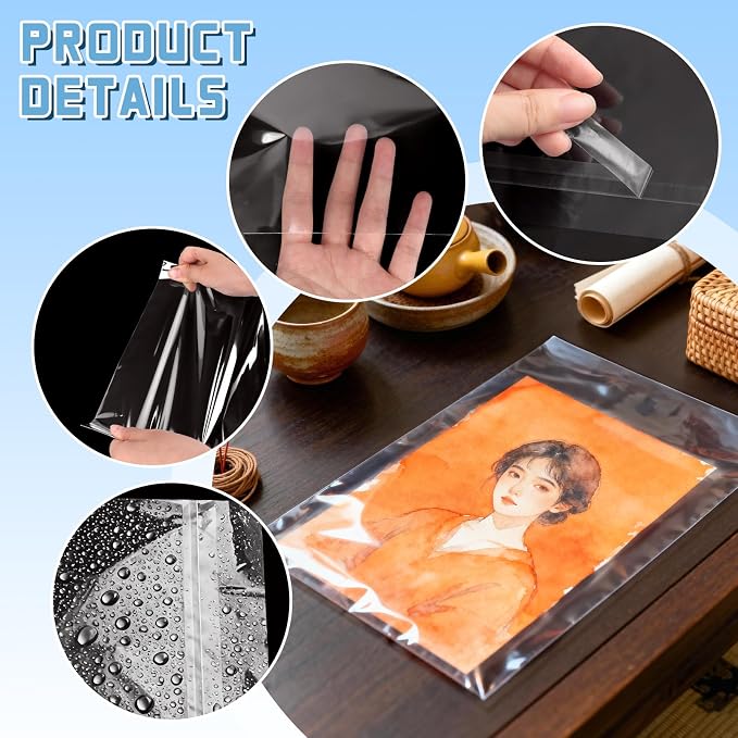 VOKOY 50 Pack 9 3/8 x 12 2/5 inches Crystal Clear Sleeves Storage Bags - Image 3