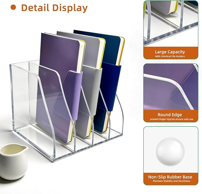 Acrylic Magazine File Holder, 4 Vertical Compartments Desk Document Sorter - Image 3