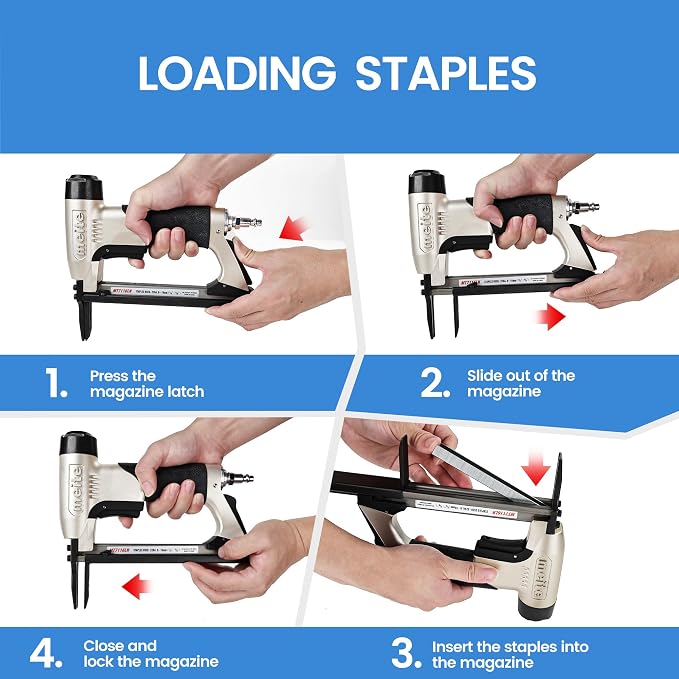 meite MT7116LN Pneumatic Upholstery Stapler 22 Gauge 71 Series 3/8" Crown 1/4" - Image 4