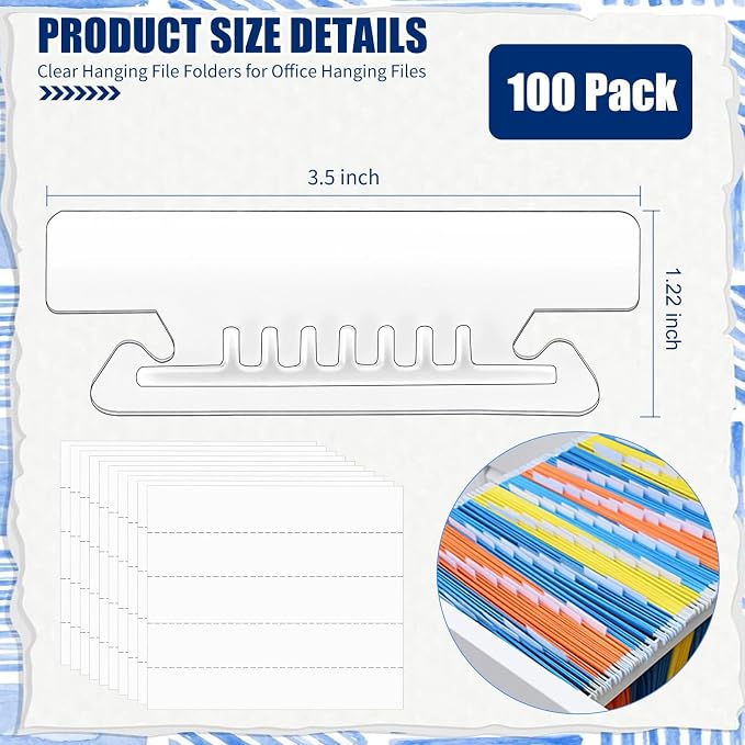 100Pcs 3 1/2 Inch Hanging File Folder Tabs Plastic Tabs - Image 2