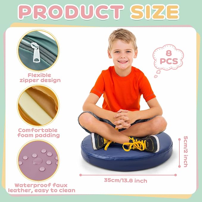Juexica 8 Pcs Extra Thick Flexible Seating Floor Cushions Assorted Colored - Image 2