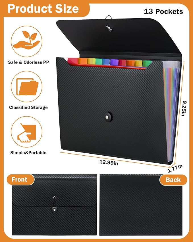 Cesil 3Pcs Accordian File Organizer Expanding File Folder, 13 Pockets File - Image 4