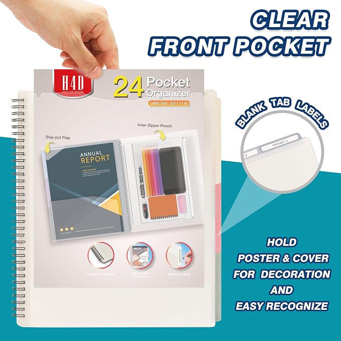 H4D 24 Pocket Morandi Color Spiral Multi Pocket Folder Poly Project Organizer - Image 2